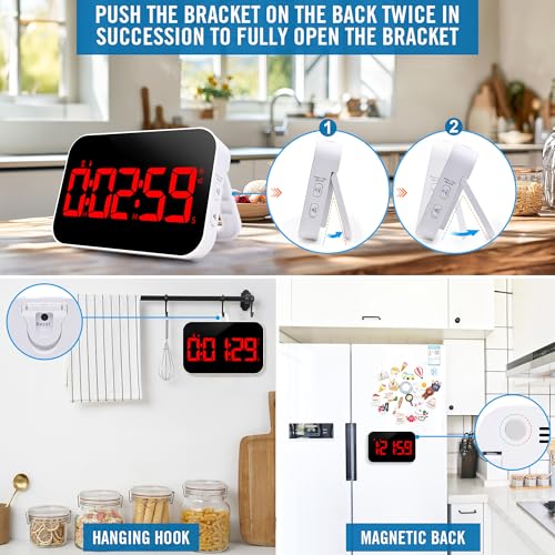 Kitchen Digital RED Timer, Count Down Up, Rechargeable, Vibration Mode Adjustable Volume and Brightness LED Display, Time Management Cook, Desk - color: Red