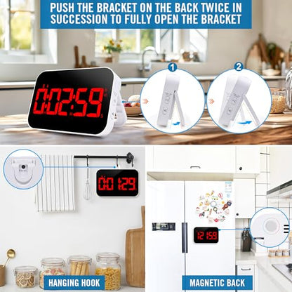 Kitchen Digital RED Timer, Count Down Up, Rechargeable, Vibration Mode Adjustable Volume and Brightness LED Display, Time Management Cook, Desk - color: Red