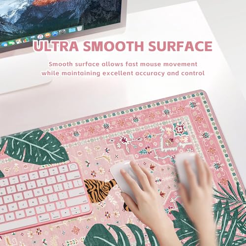 Baziabbo Cute Desk Mat,XXL Extended Large Mouse Pad,Gaming Mousepad with Stitched Edge,Non-Slip Rubber Base Keyboard Desk Pad for Home Office Study Game (A-Pink) - color: A-Pink