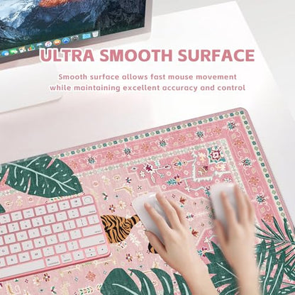 Baziabbo Cute Desk Mat,XXL Extended Large Mouse Pad,Gaming Mousepad with Stitched Edge,Non-Slip Rubber Base Keyboard Desk Pad for Home Office Study Game (A-Pink) - color: A-Pink