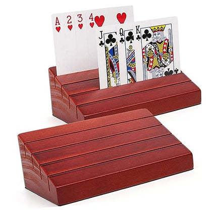 OSALADI Wooden Game Card Stand Sturdy Playing Card Holder with Multiple Slots for Easy Viewing for Games and Board Brown