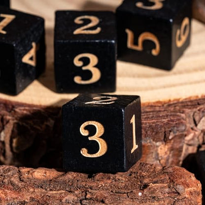 16mm D6 Dice Set 10PCS Wooden 6 Sided Dice for D&D RPG Board Games | Leather Storage Bag, DM Gift, for Dungeons and Dragons Role Playing Games - color: D6-black N