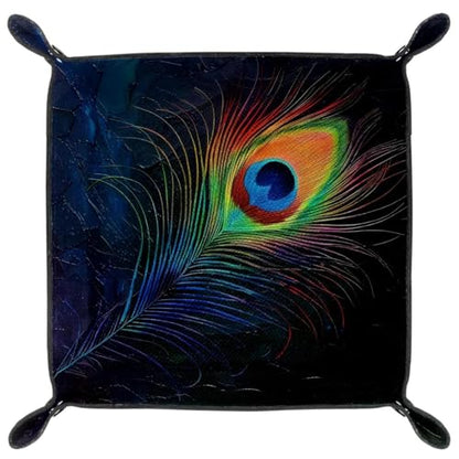 Neon Peacock Feather Dice Tray Dice Rolling Tray Folding Dice Holder for Dice Games, Like RPG, DND and Other Table Games - color: Multi 12