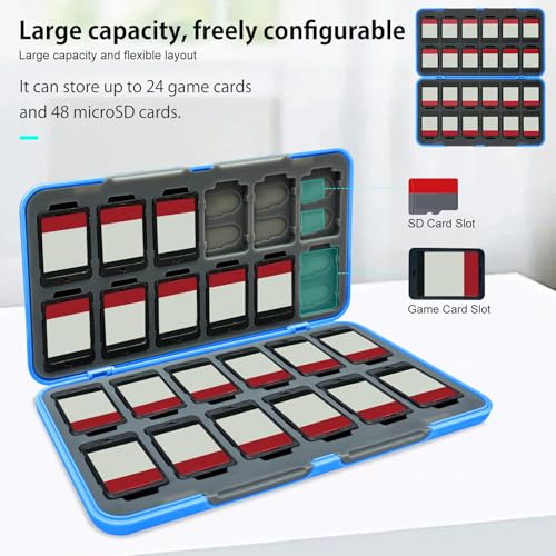 ONETIAOLONG Switch Game Case Holder for Switch 2 & OLED & Lite with 24 Cartridge Slots and 48 Micro SD Card Storage with Magnetic Closure,Protective Hard Shell and Soft Lining for Easy carrying - color: Sky Blue, style: 24-slots