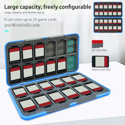 ONETIAOLONG Switch Game Case Holder for Switch 2 & OLED & Lite with 24 Cartridge Slots and 48 Micro SD Card Storage with Magnetic Closure,Protective Hard Shell and Soft Lining for Easy carrying - color: Sky Blue, style: 24-slots