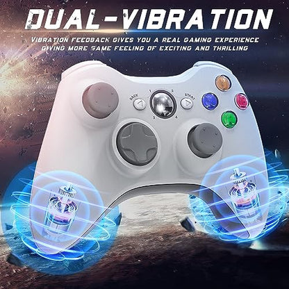 Gamrombo 2 Pack Replacement for Xbox 360 Controller, Wireless Controllers Gamepad Upgraded Joystick Compatible with 360 & Slim, Windows 11/10/8/7 PC Controller with Dual Shock, 2.5mm Audio Jack(White) [microsoft_xbox_360] - color: White+White