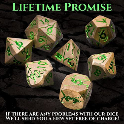 Metal Dice for DND - Ancient Cracked Pharaoh Ruins - Gold Green Cracks | Beautiful 7pc Polyhedral Dice Set, Smooth Rolling, Role Playing Games (RPG), Compatible with D&D, for Dungeons and Dragons - color: Gold and Green Cracks
