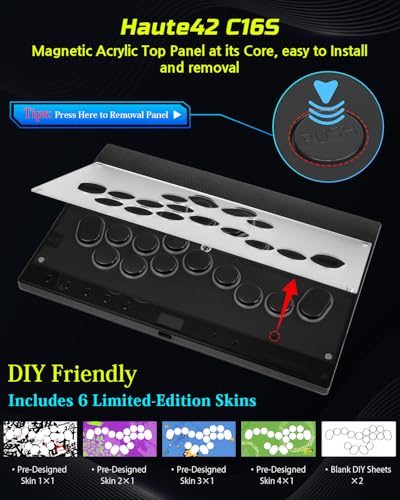 JZW-Shop Leverless Aracde Stick C16S, All-Button Arcade Controller for Switch, PC, PS4, PS3, Steam Deck, Arcade Fight Stick with Turbo & Custom RGB, Supports Hot-Swap & SOCD