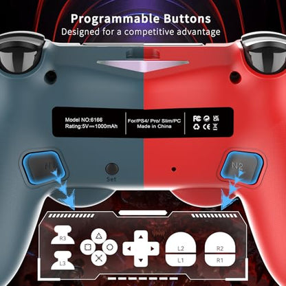 2 Pack Wireless Controller for PS4, Game Remote Controller Compatible with PS4/Slim/Pro/PC, Programmable, RGB Light, 1000mAh Battery, Dual Vibration, 6-Axis Gyro, Share, Touch Pad,Speaker&Audio Jack - color: Camo Red&Blue