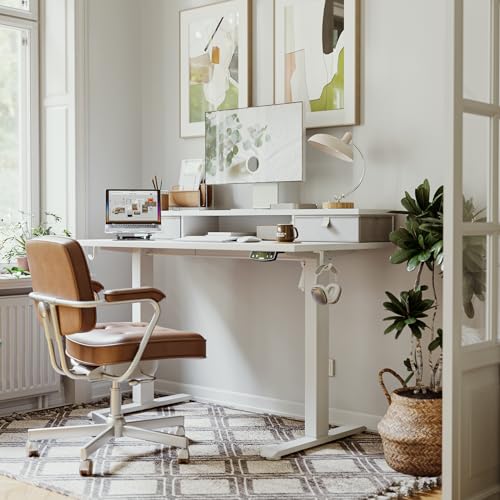 Agilestic 55 x 24 Inches Electric Standing Desk with 2 Storage Drawers, Stand Up Desk Adjustable Height, Sit and Stand Computer Table with Splice Board, White - color: White, size: 55 x 24 Inches with 2 drawers