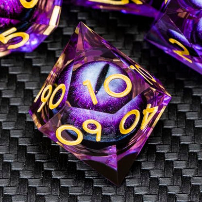 ARUOHHA DND Resin Dice Dragon Eye Dice Liquid Core Purple Sharp Edged Dice Set with Gift Box, Dungeons Polyhedral D and D Dice Set Compatible with D&D Role Playing Game D20 D12 D10 D8 D6 - color: Ly01-purple