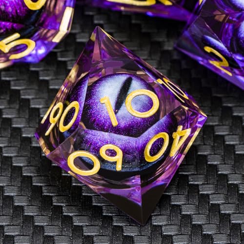 ARUOHHA DND Resin Dice Dragon Eye Dice Liquid Core Purple Sharp Edged Dice Set with Gift Box, Dungeons Polyhedral D and D Dice Set Compatible with D&D Role Playing Game D20 D12 D10 D8 D6 - color: Ly01-purple