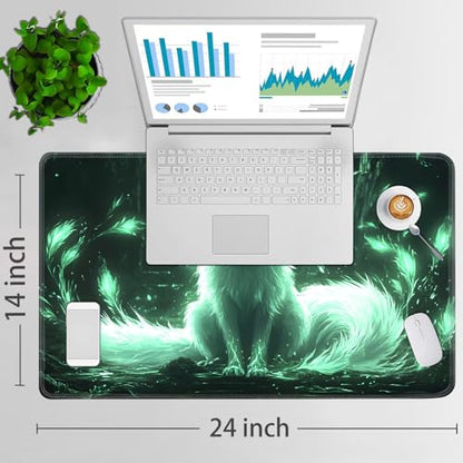 for MTG Game Playmat - 24 x 14 inches with Dices and Storage Bags, Non-Slip Base for TCG and Board Game Card Mats, Trading Card Games Mat, Enchanted Glowing Fox Pattern Collectible Card Playmats - color: Jv-playmat-p7-1-d117