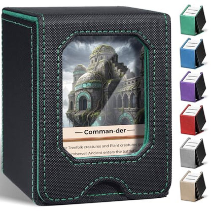 Fabmaker Card Deck Box Compatible with MTG, Display Card Storage Box | Holds 100 Double-Sleeved Cards, Trading Card Deck Case Compatible with Magic the Gathering with PU Leather &Magnetic Closure - color: Green