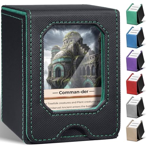 Fabmaker Card Deck Box Compatible with MTG, Display Card Storage Box | Holds 100 Double-Sleeved Cards, Trading Card Deck Case Compatible with Magic the Gathering with PU Leather &Magnetic Closure - color: Green