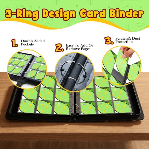 Card Binder for Pokemon Cards, 9 Pocket Trading Card Binder Holds 900 Cards with 50 Removable Sleeves, 3 Ring Zipper Card Holder Album Book Case for TCG, MTG, Sports Cards Collection, Boys Girls - color: Green
