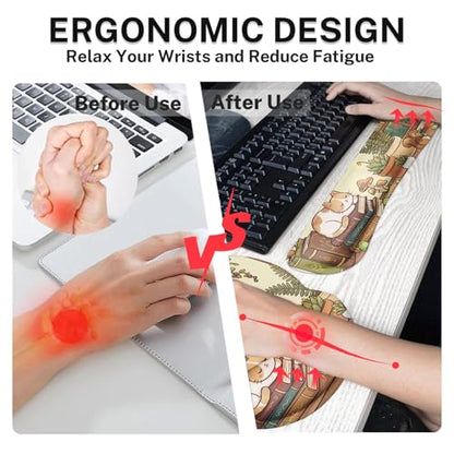 Arttown Keyboard Mouse Pad Set, 4 in 1 Desk Mat Set Kawaii Mushroom | Cat Frog Large Mousepad+Keyboard Wrist Rest+Mouse Wrist Rest+Coaster Ergonomic Design for Home Office Computer - color: Cat Frog