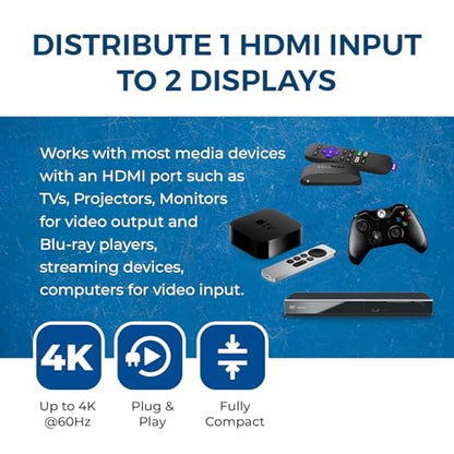 OREI UltraHD 4K @ 60 Hz 1 x 2 HDMI Splitter 1 in 2 Out (2 Port) 4:4:4 8-bit - Does Not Bypass HDCP, 18 Gbps, 4K HDMI Splitter | OREI UltraHD 4K@60Hz 1x2 HDMI Splitter 1 in 2 Out - 8-bit, 18 Gbps, 4K - Does Not Bypass HDCP - size: 1x2, style: Splitter