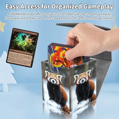 Card Deck Box for MTG Commander,Collectible Trading Storage Box Fits 120+ Single Sleeved Cards Magnetic Case PU Leather for Magic Commander TCG CCG MTG,Cute Raccoon Snow - color: Cute Raccoon Snow