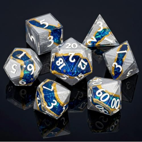 Realm DND Dice Sharp Set Edge 7pcs Handmade Resin Dice for Dungeons and Dragon RPG Game Polyhedral Dice for Role Playing Game（Astral Vein Dice ） - color: Astral Vein Dice
