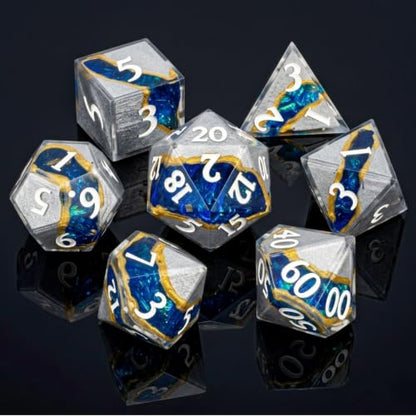 Realm DND Dice Sharp Set Edge 7pcs Handmade Resin Dice for Dungeons and Dragon RPG Game Polyhedral Dice for Role Playing Game（Astral Vein Dice ） - color: Astral Vein Dice
