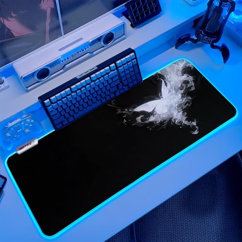 JMIYAV White Gaming Mouse Pad RGB Mousepad Non-Slip Rubber Base Extra Large Cool XL XXL Computer Desk Pad Gaming Accessories LED Light Up Extended Big Mouse Pad for Gamer Wraith Wing - color: Wraith Wing