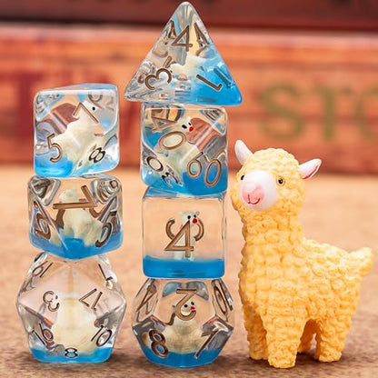 D&D Dice Set, Alpaca Resin Polyhedral Dice for Dungeons and Dragons, RPG, MTG DND 7-DIE (D4, D6, D8, D10, D12, D20, D%) - color: Alpaca