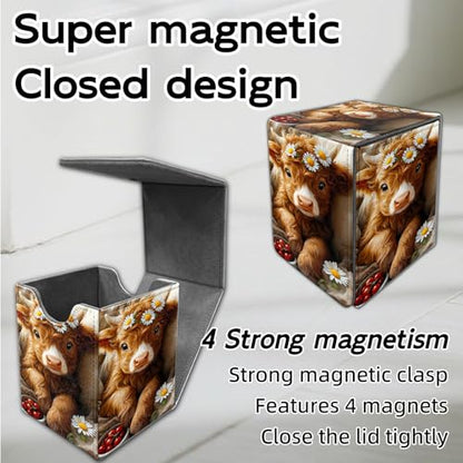 for MTG Deck Box, Trading Card Storage Case Holds 100+ Sleeved Cards, Calf with Daisies and Cherries Magnetic Closure Durable Deck Holder for Magic The Gathering, TCG & Commander - color: Calf with Daisies and Cherries