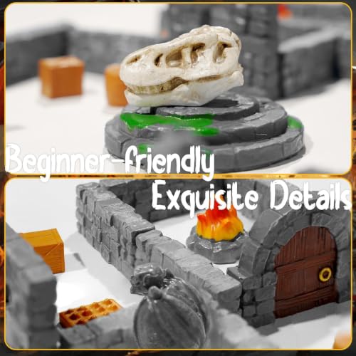 Warmtree 60 Pcs Modular Dungeon Walls,28mm Miniature Terrain | Building Accessories for Tabletop Scene Diorama Supplies Battle Grid Mat Accessory Gift of Christmas Halloween