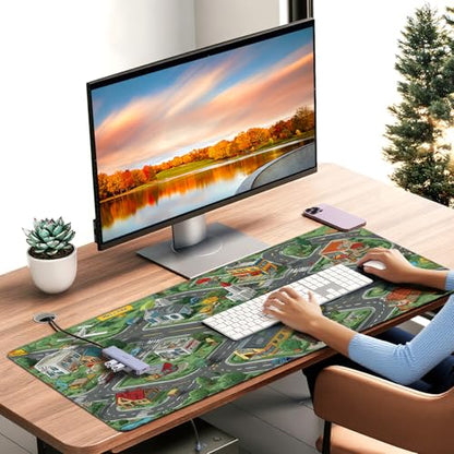 35.4 x 15.7 Inches XXL Large Gaming Mouse Pad, Cartoon City Street Map Design, Non-Slip Base, Waterproof and Scratch-Resistant Surface, Suitable for Home and Casual Gaming Desktop mats - color: Anime Cartoon City Streets