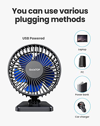 Gaiatop USB Desk Fan, Small But Powerful, Personal Portable Quiet 3 Speeds, Adjustable Mini Table Desktop fan for Cooling Home Office Car Summer Travel Gifts Blue - color: Blue