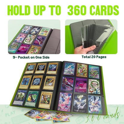 Card Binder 9-Pockets,Trading Card Binder,20 Pages, 360 Card Capacity Collection Binder, Card Folder for MTG, TCG, Game Cards & Sports Cards (Apple green) - color: Apple green
