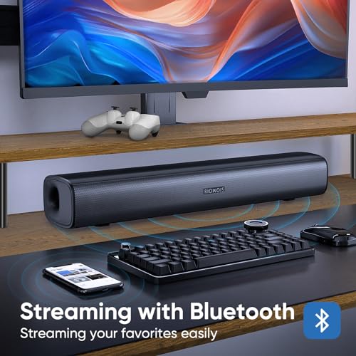 RIOWOIS 17" Sound Bar, Home Theater Surround Sound System for TV | Bass Reflex Port, Compatible with Fire TV Remote, Support Optical/AUX/Bluetooth 5.3 Input, Compact Design, Wall-mountable - size: 17-inch