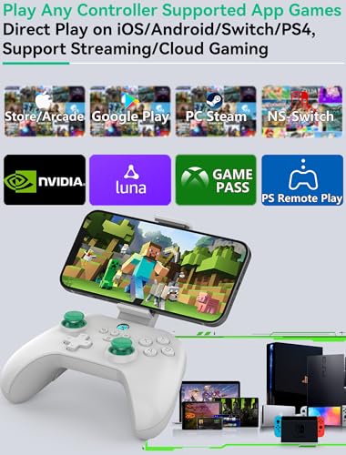 Megadream Mobile Game Controller for iPhone iPad, Wireless Android Gamepad - PS Remote Play, Xbox Cloud, Steam Link, GeForce Now, MFi Arcade Games, Micro & Hall Trigger, with Phone Clip, White - color: White