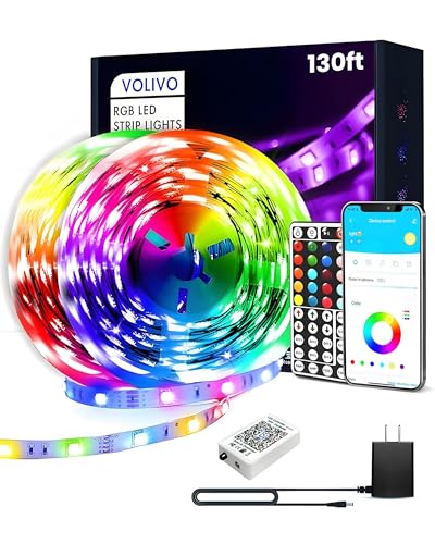 VOLIVO 130FT LED Strip Lights RGB Color Changing | 44-Key IR Remote Control, LED Lights for Bedroom, Home Decor Lighting - size: 130 ft