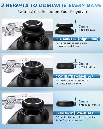 16-in-1 Performance Thumb Grips Joystick Caps for PS5/4/Xbox/Switch Pro, 3 Height Thumbstick Grips Covers (FPS, CQC, Skin) & 5 Anti-Slip, Ultimate Comfort & Control