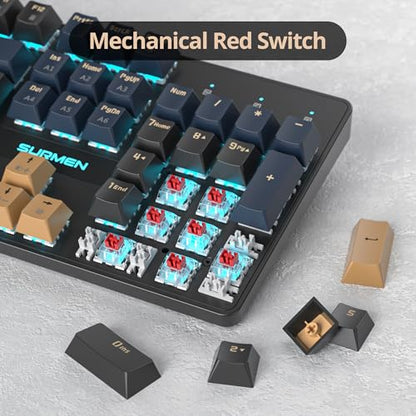 Full Size Mechanical Keyboard, Creamy Keyboard with Number Pad, 104 Keys Wired Gaming Keyboard with Red Switch, RGB Backlit for PC Laptop - color: Blue Samurai B