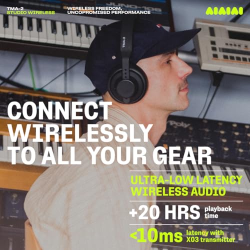 AIAIAI TMA-2 Studio Wireless Black Over-Ear Headphones, W+ Link + Bluetooth | Studio headphones for mixing and producing, W+ Link and Bluetooth, 20+ Hours of Playback, detailed sound, app EQ, memory foam