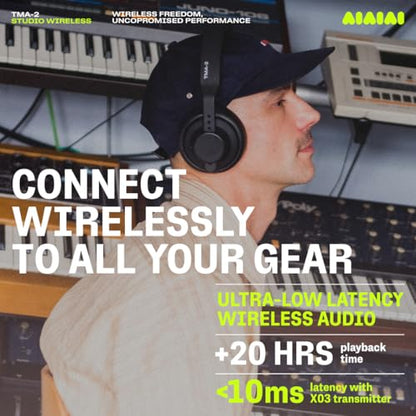 AIAIAI TMA-2 Studio Wireless Black Over-Ear Headphones, W+ Link + Bluetooth | Studio headphones for mixing and producing, W+ Link and Bluetooth, 20+ Hours of Playback, detailed sound, app EQ, memory foam