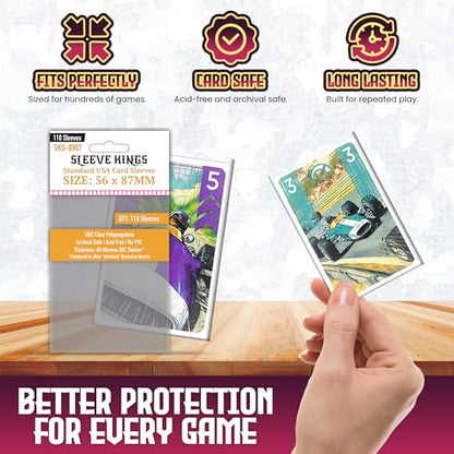 Sleeve Kings Standard Card Sleeves 56x87mm, 60 Micron, 110ct, SKS-8807 | 100% Clear Polypropylene, Acid-Free & PVC-Free, Compatible with Heat: Pedal to the Metal, Great Western Trail - size: 56 x 87 mm, style: Standard USA