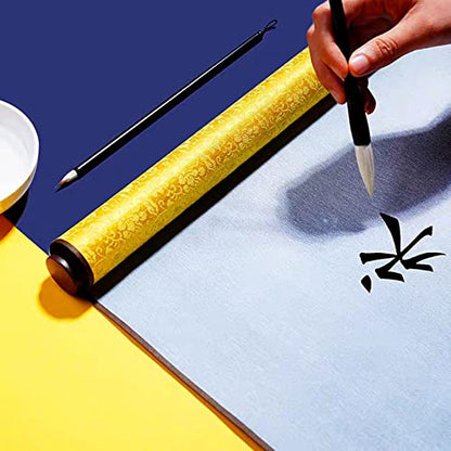 Flylin Calligraphy Cloth, Reusable Chinese Calligraphy Practicing Tool Magic Water Painting Paper Ten Thousand Times Writing Cloth Scroll for Home School (Yellow) - color: Yellow