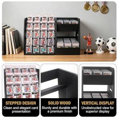 Magnetic 2-in-1 Trading Card Display Stand - Wood Detachable 5-Tier Graded Card Holder & Modular Storage Rack with Supporters, Professional Baseball Card Case for PSA BGS SGC Slabs, Toploaders, Large - size: Large