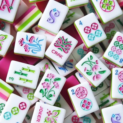 American Mahjong Tile Set, 160 Rose Pink 4-Layer Mahjong Game Set with 4 Dice with Pouch, Gift-Ready Storage Box, Mahjong Tile Set American, Mahjong Set American, Mahjong Tiles, Mah Jong - color: Rose Red