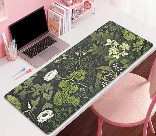 Sage Green Floral and Plant Desk Pad Mouse Pad,Large Gaming Mouse Mat with Stitched Edges,Non-Slip Waterproof Rubber Base Mous Mat for Office Computer Keyboard Laptop Home(27.5X11.8 in) - color: Botanical Art Nouveau
