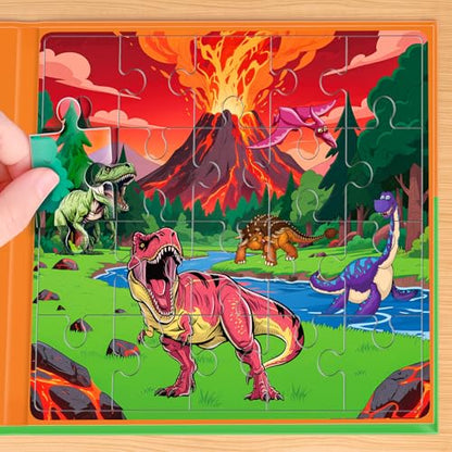3 in 1 Magnetic Dinosaur Puzzles for Kids Ages 3-5, 3x20 Pieces Puzzles for Toddlers 4-6, Car Airplane Road Trip Activities Magnet Games Toys for 3 4 5 6 Year Old Boys - style: Dinosaurs 60Pcs
