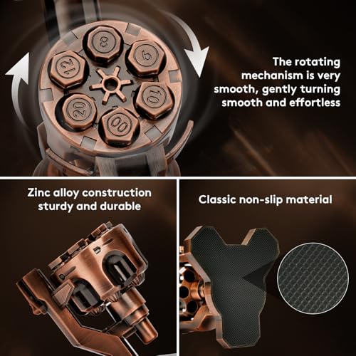 Metal Bullet Dice Set with Spinning Revolver Cylinder Holder for DND, Tabletop Games(Copper) - color: Copper