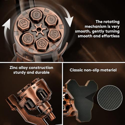 Bullet Nest Shaped Metal Dice Set with Spinning Revolver Case - 6 RPG Polyhedral Dice for D&D, Gifts for Gamers & Gun Lovers (D00, Copper) - color: Copper, style: D00