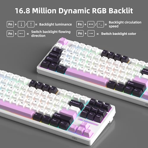 MageGee LIGHT87 Wired Creamy Keyboard, 80% Gasket Hot Swappable RGB Backlit Gaming Mechanical Keyboards with 6-Layer Sound Dampening,PBT Keycaps NKRO for Win/Mac, Purple - color: Purple Jade
