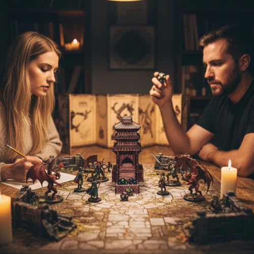 Temple Dice Dice Tower Dungeons and Dragons RPG Tabletop Roleplaying Game Jail DND (Random 7PCS D20 Dice Set Included) (Red+Brown) - color: Brown
