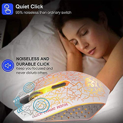 VEGCOO C10 Wireless Gaming Mouse, Rechargeable Gaming Mouse, Silent Optical Mice with 2.4G USB Receiver, 3 Ajustable DPI, 7 Colorful LED Lights for Gamer (White) - color: white